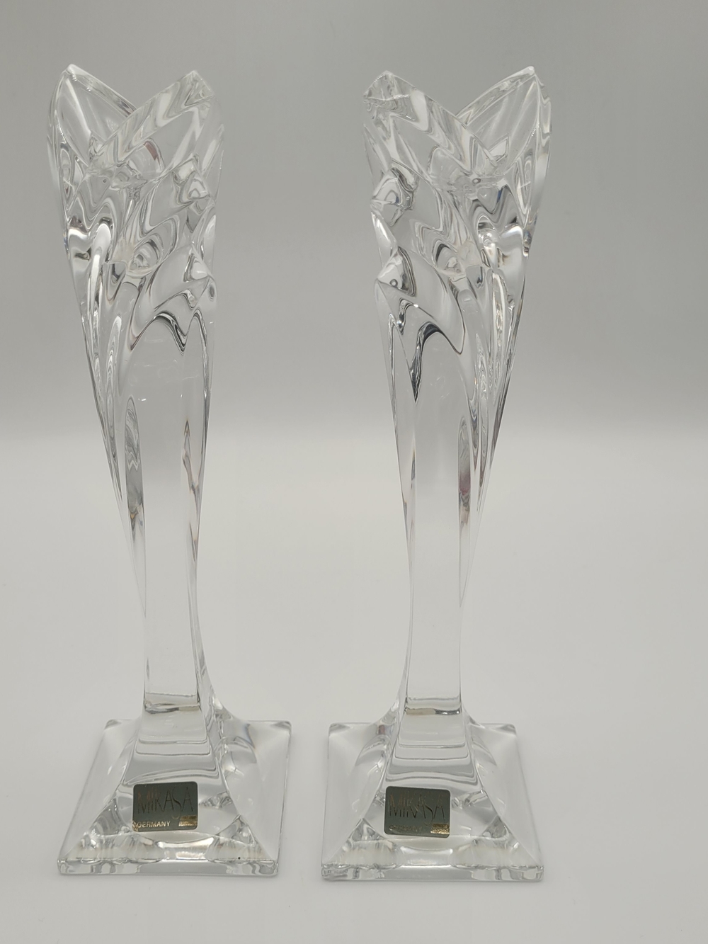Mikasa Clear Crystal Sculpted Pair of Decorative Candle Holders